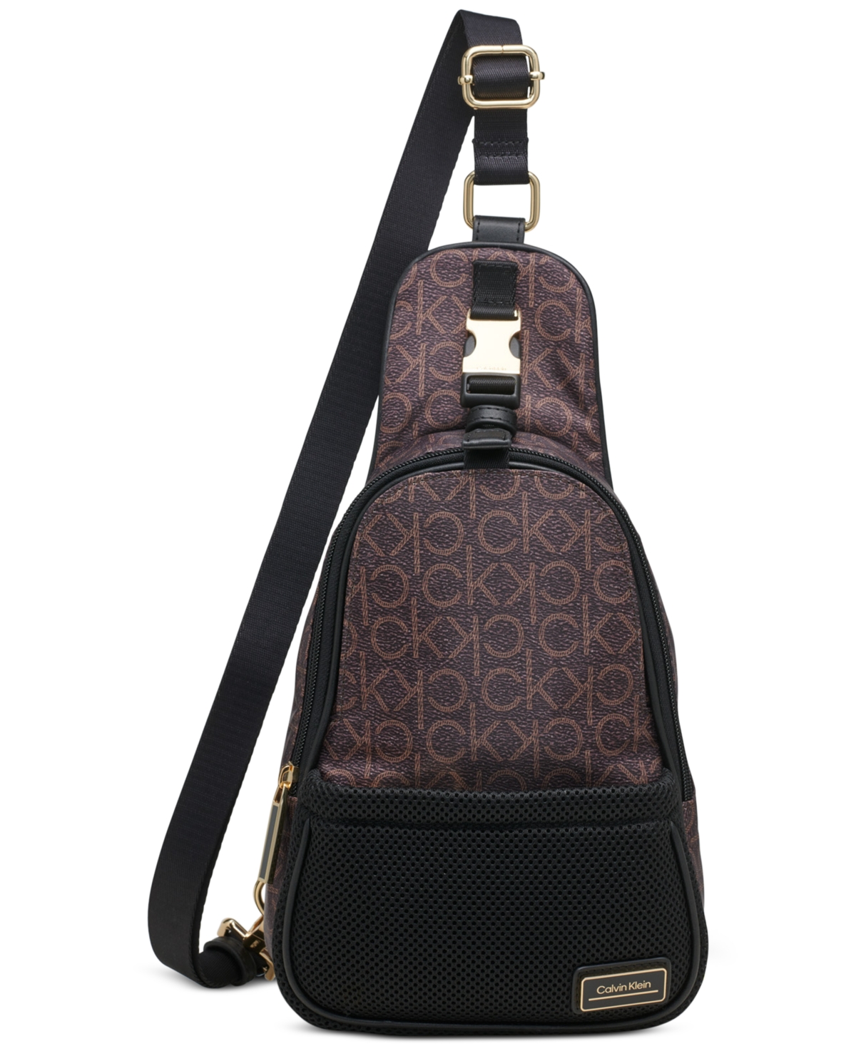 Calvin Klein Jessie Nylon Front Buckle Sling With Mesh Pocket In Brown Khk