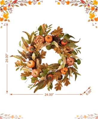24"D Fall Pumpkin Leaf Floral Wreath
