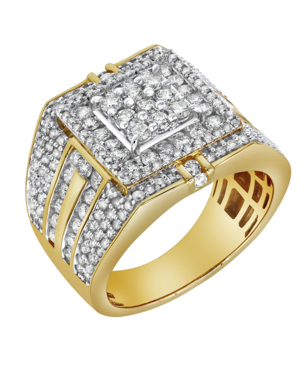 Ringside Shine Natural Certified Diamond 2.5 cttw Round Cut 14k Yellow Gold Statement Ring for Men - Yellow