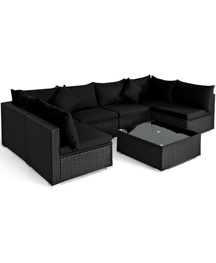 Gymax 7PCS Rattan Patio Conversation Set Sectional Furniture Set w