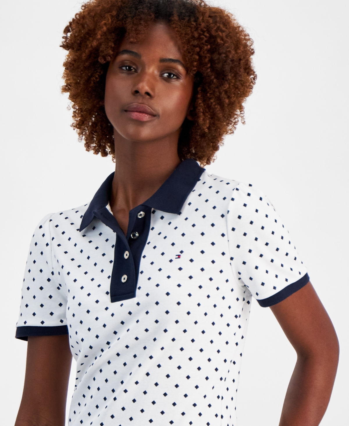 Tommy Hilfiger Women's Cotton Printed Puff-Sleeve Polo