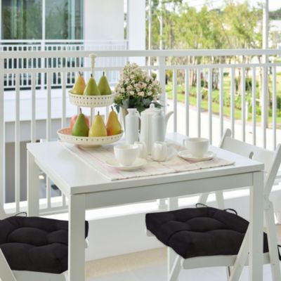 Country Living Plush Solid Colored Country Farmhouse Reversible Chair Cushions/Pads With Tear Proof Ties - Linen - 8 Piece