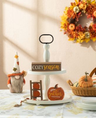 10.75"L Set of 4 Fall Wooden Word Signs Tiered Tray Table D&eacute;cor