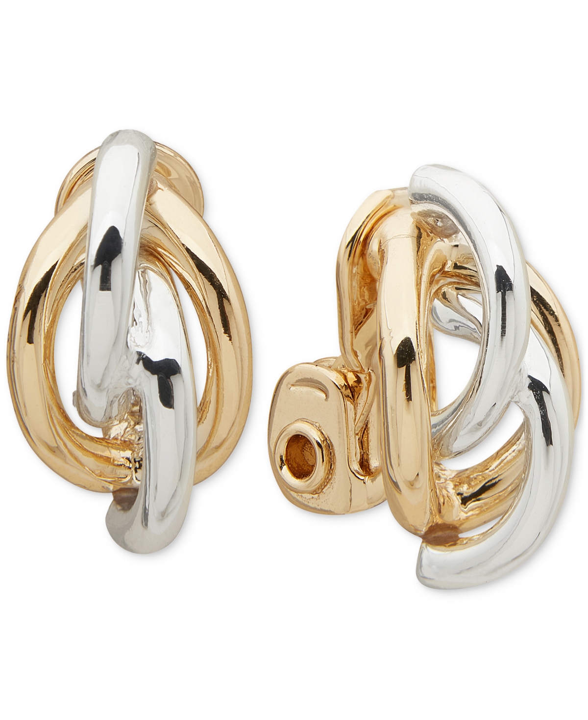 Two-Tone Twist Knot Clip-On Button Earrings - Gold/silve