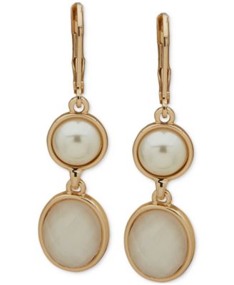 Anne Klein - Gold-Tone Mother-of-Pearl & Stone Double Drop Earrings