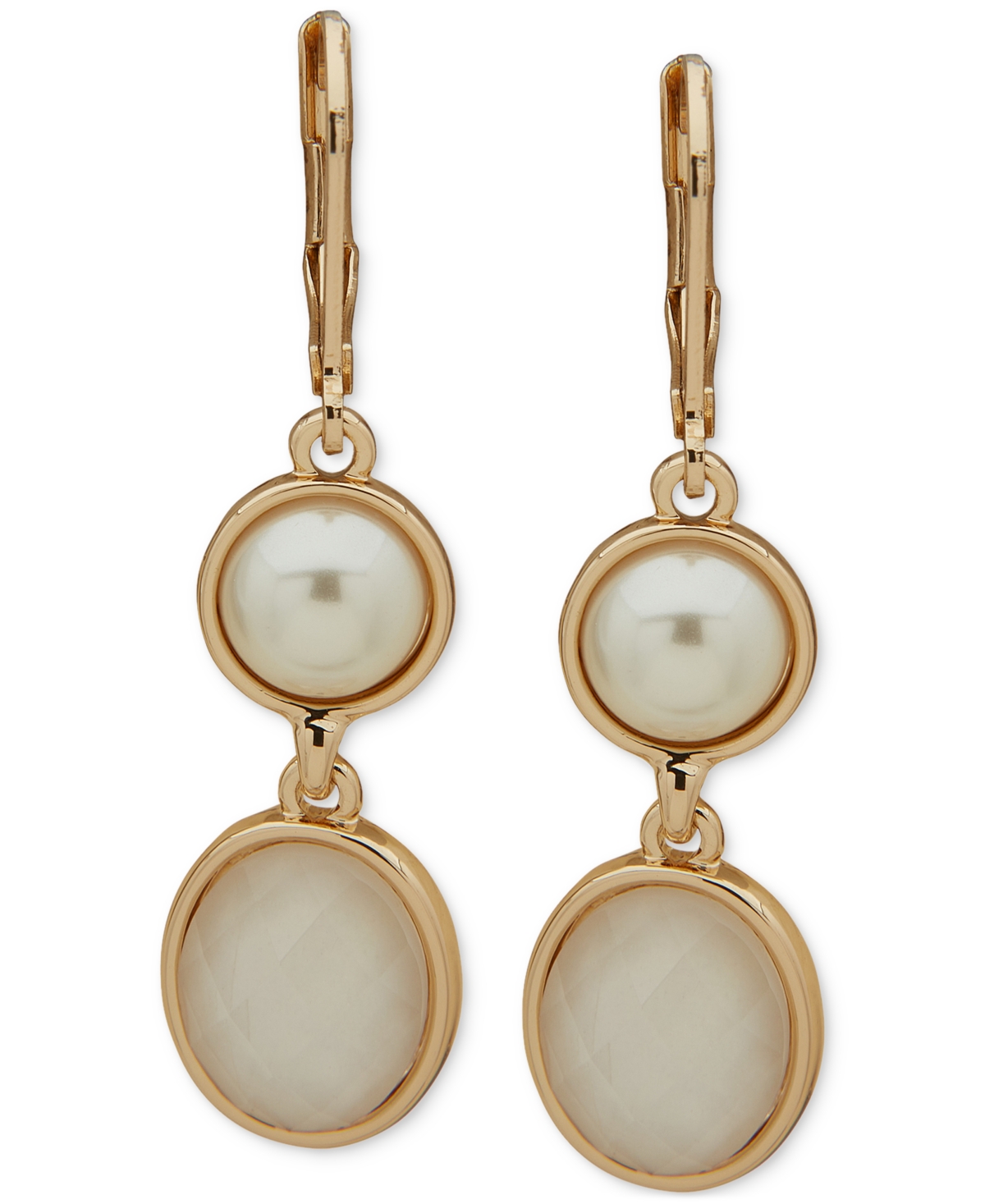 Gold-Tone Mother-of-Pearl & Stone Double Drop Earrings - White