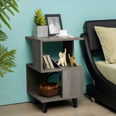 2 Pieces Wooden Modern Nightstand Set with Solid Wood Legs for Living Room