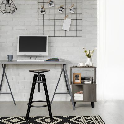 2 Pieces Wooden Modern Nightstand Set with Solid Wood Legs for Living Room