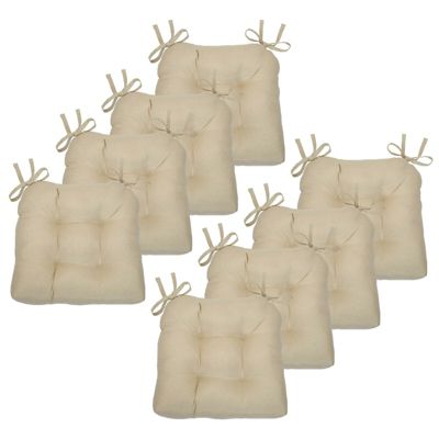 Country Living Plush Solid Colored Country Farmhouse Reversible Chair Cushions/Pads With Tear Proof Ties - Linen - 8 Piece