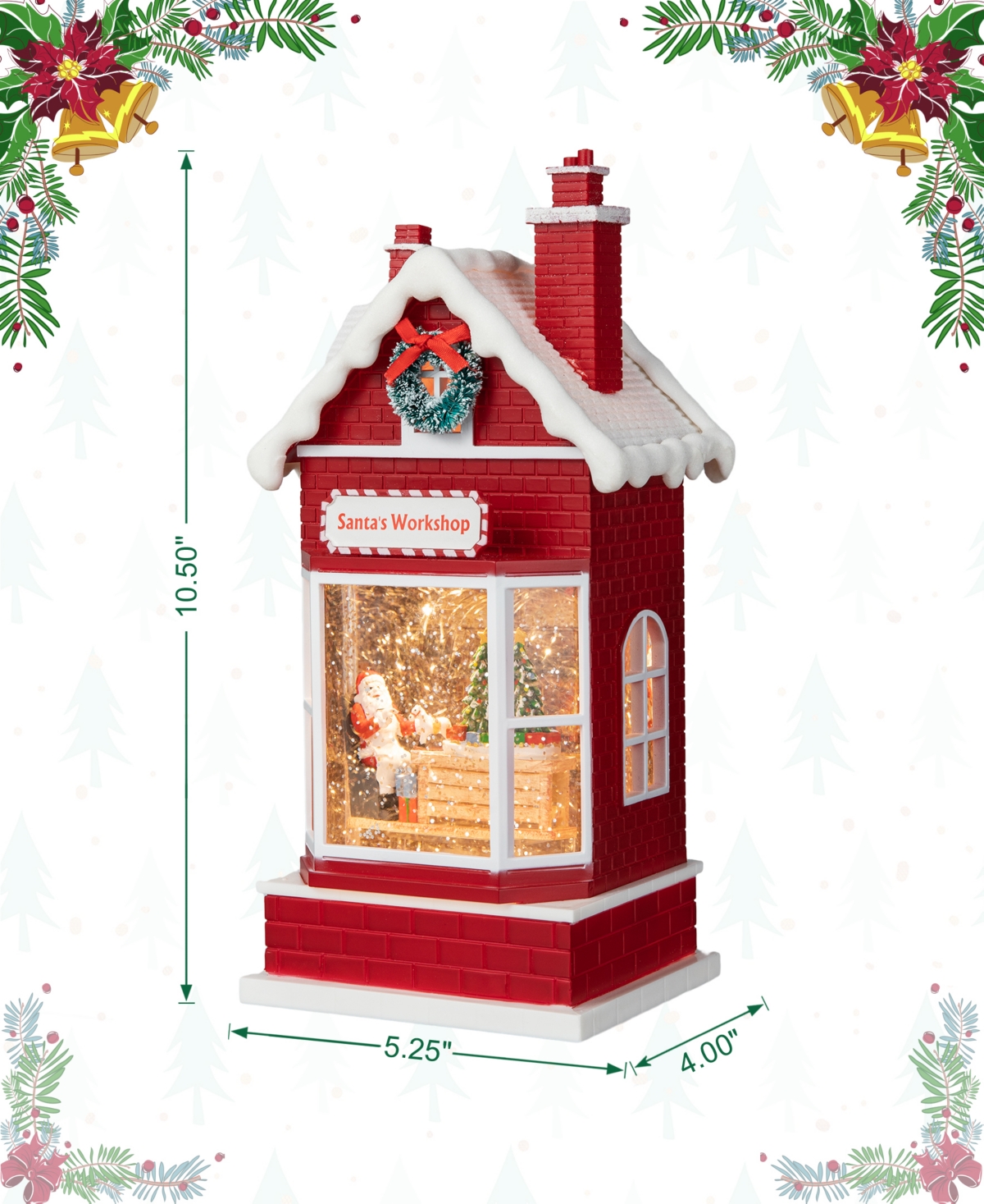 Glitzhome 10.5"h Lighted Santa's Workshop Waterglobe In Multi
