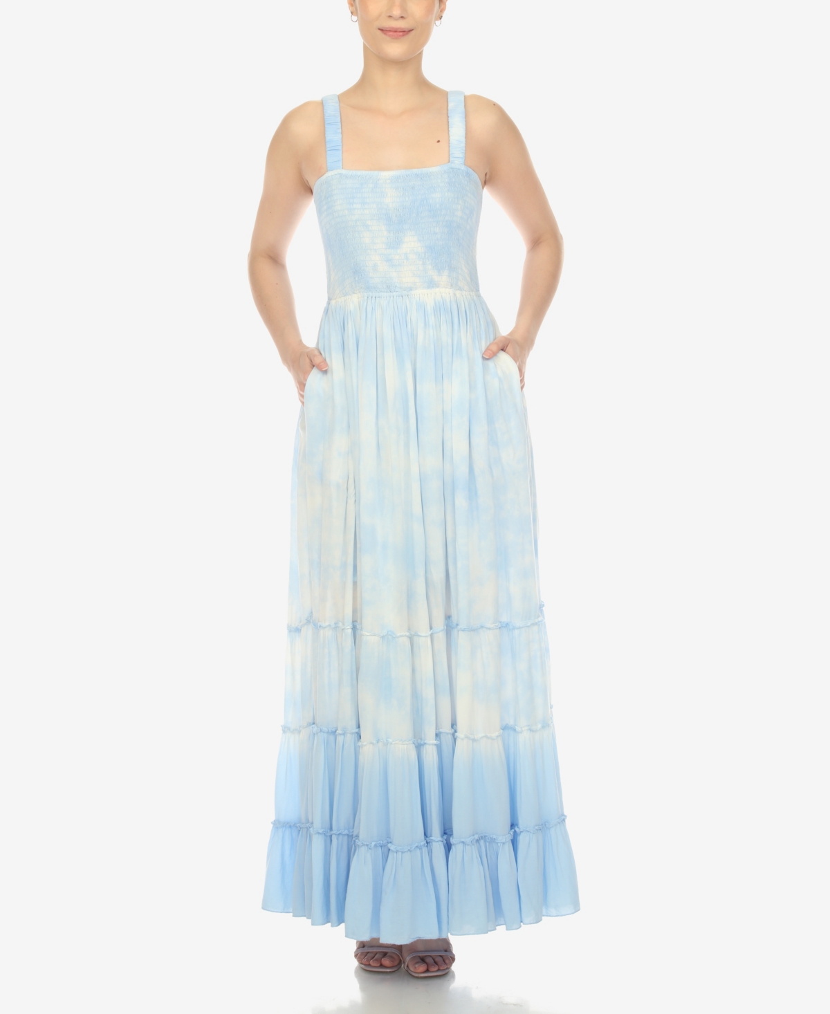 WHITE MARK WOMEN'S SMOCKED RUFFLE MAXI DRESS 