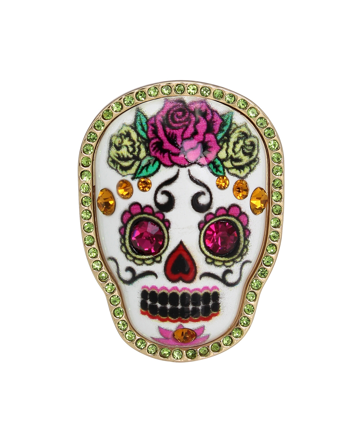 Betsey Johnson Faux Stone Sugar Skull Cocktail Stretch Ring In Multi