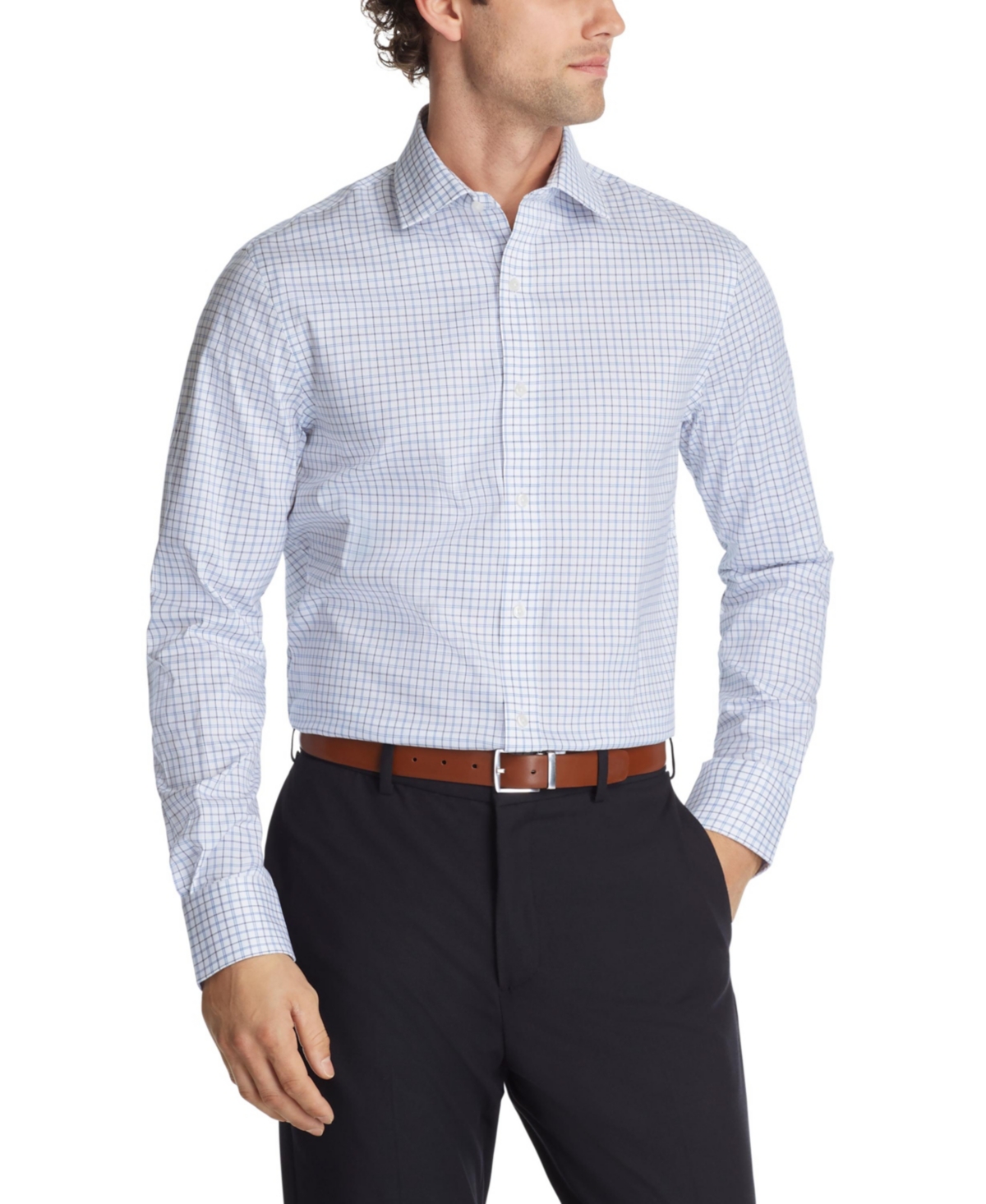 Shop Tommy Hilfiger Men's Th Flex Essentials Stretch Dress Shirt In Blue Multi