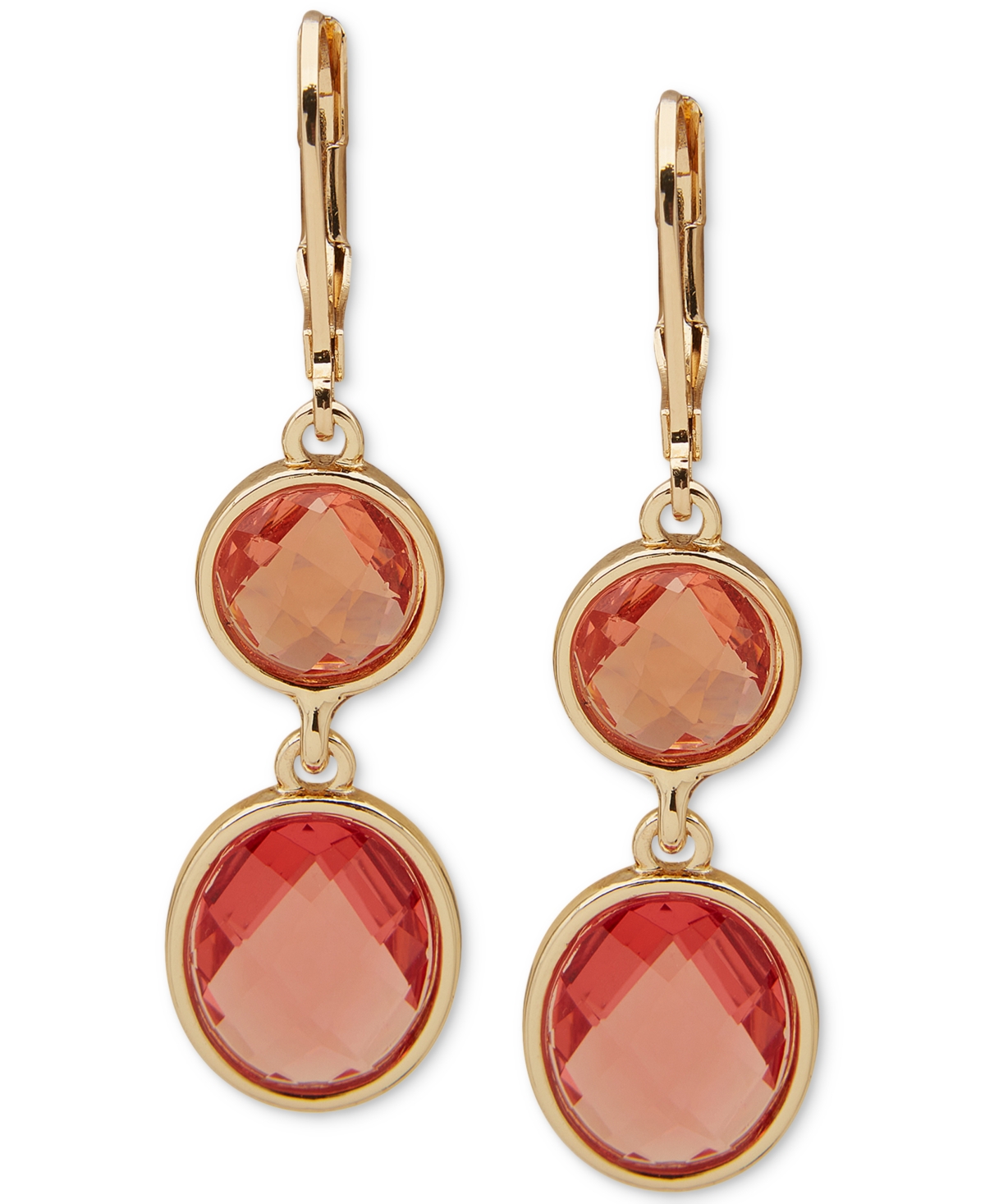 Gold-Tone Color Stone Double Drop Earrings - Pink