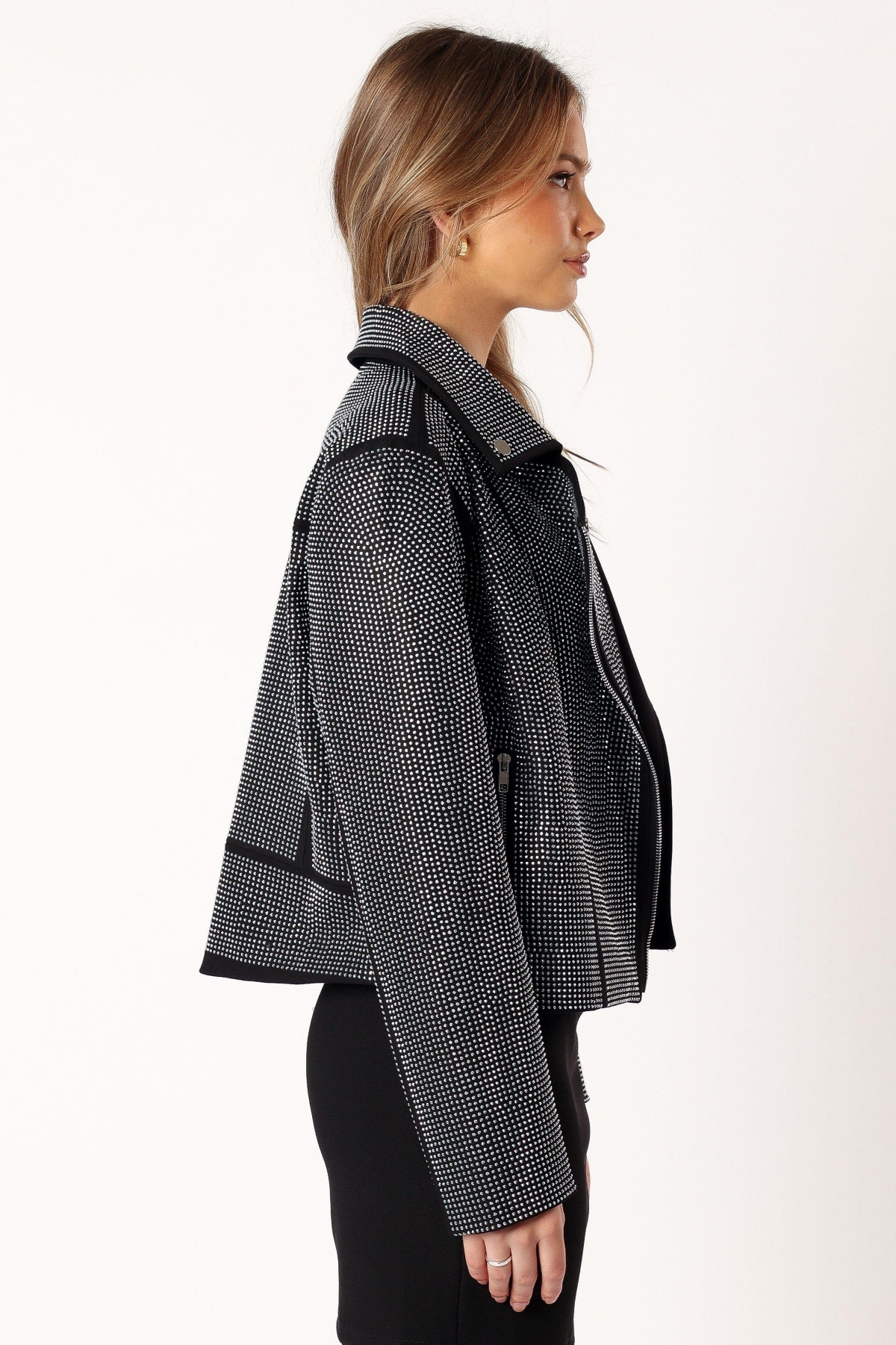 Elaina Crystal Studded Moto Jacket