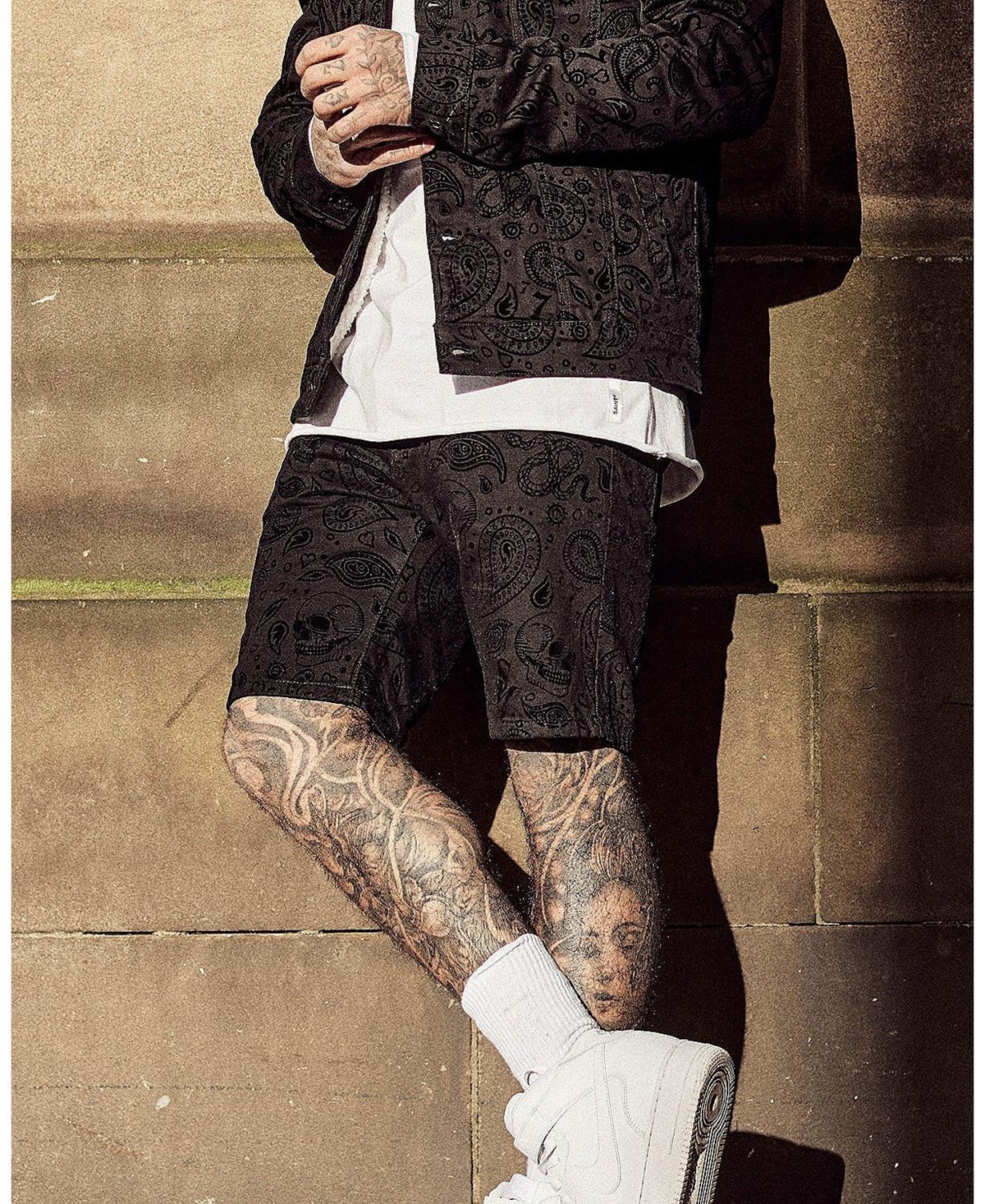 Saint Morta Men's Paisley Skulls Denim Shorts