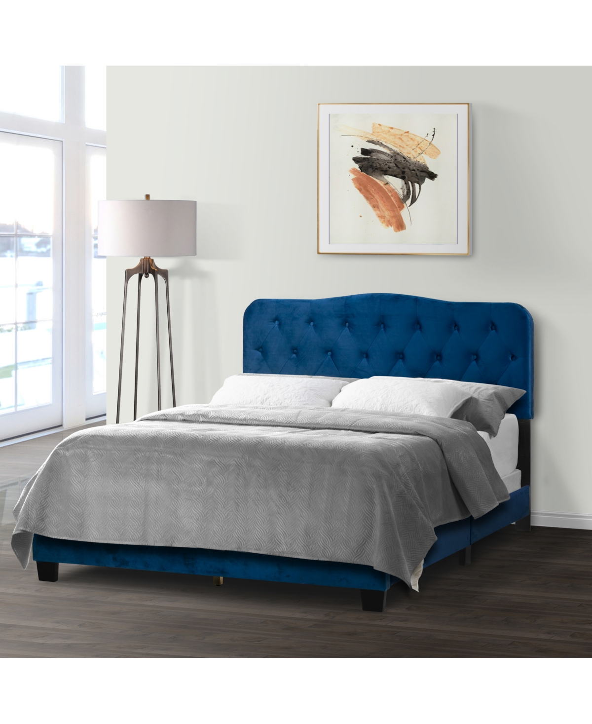Shop Glamour Home 48.13" Artan Fabric, Rubberwood Queen Bed In Navy
