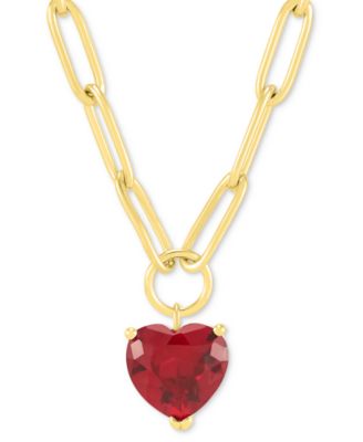 Macy's - Lab-Grown Ruby Heart Solitaire Paperclip Link Pendant Necklace (4-1/6 ct. t.w.) in 14k Gold-Plated Sterling Silver, 18" + 2" extender