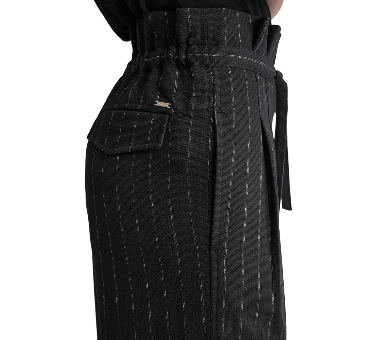 Dkny Women's Pinstripe Mid Rise Paperbag-Waist Cropped Pants -parchm