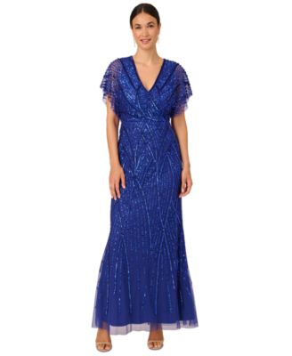 Adrianna Papell Petite Sequin Mesh Capelet Sleeve Gown Macy s