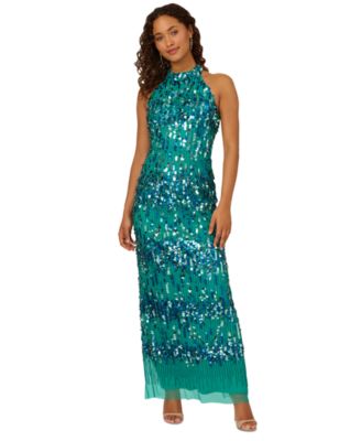 Adrianna Papell - Women's Embellished Mock Neck T-Back Gown