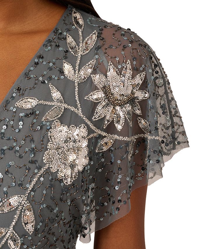 Adrianna Papell Women's Embellished Chiffon Capelet Dress Wine Size 22W