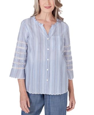 Alfred Dunner - Petite Button-Down Embroidered Scalloped Top