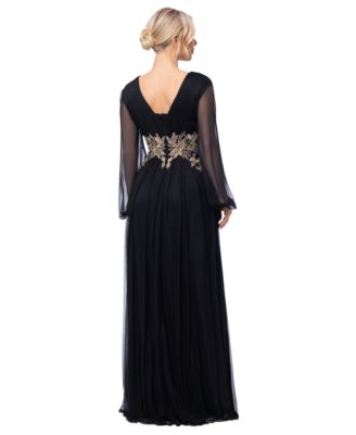 Women's Plunge-Neck Blouson-Sleeve Gown