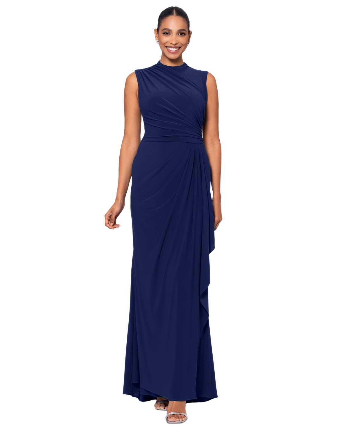 Betsy & Adam Women's Ruched Draped Gown In Blue