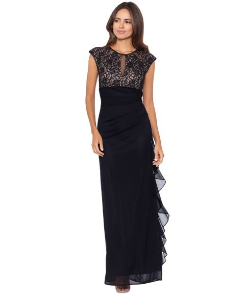 Женское платье B&A By Betsy and Adam Betsy & Adam Women'sCut-Out Lace Combo Gown, цвет: Чёрный / Телесный
