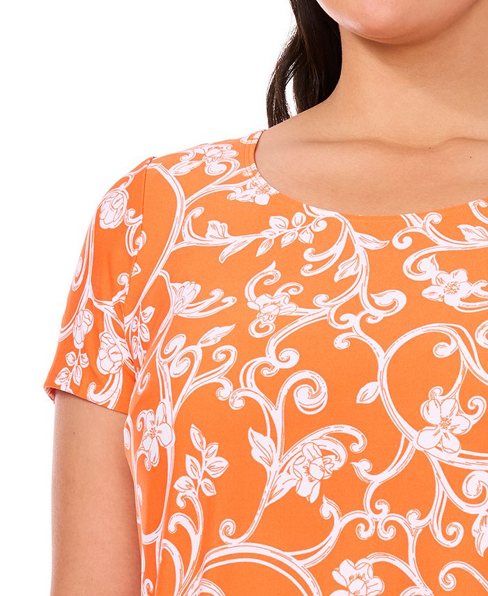 MSK Plus Size Printed Short-Sleeve Shift Dress - Macy's