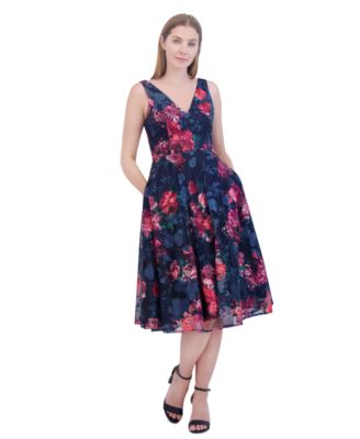 Women's Floral Print Sleeveless Fit & Flare Dress