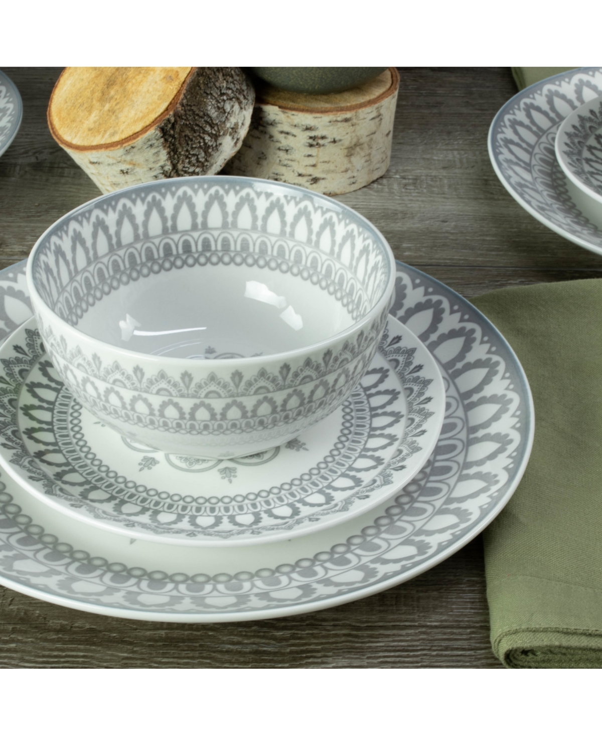 Bia Cordon Bleu 12pc Arabesque Dinnerware Set In Stone