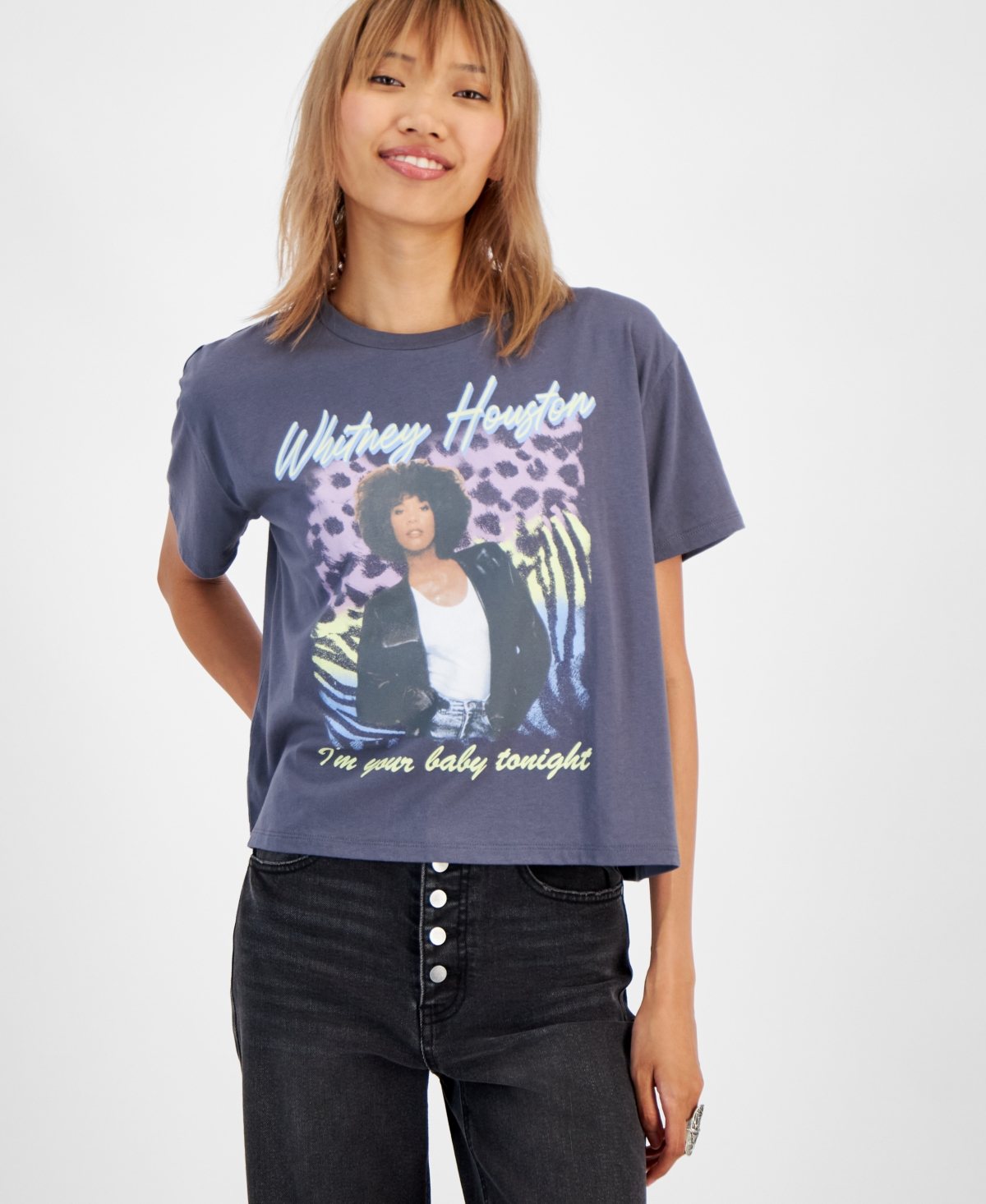Juniors' Whitney Houston Graphic-Print T-Shirt - Gray