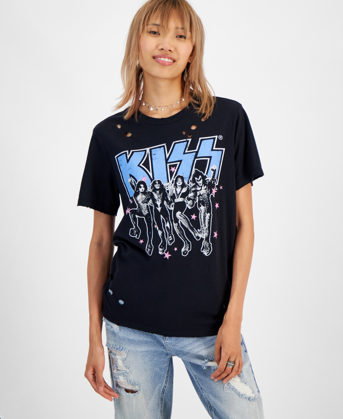 Juniors' Kiss Graphic T-Shirt - Black