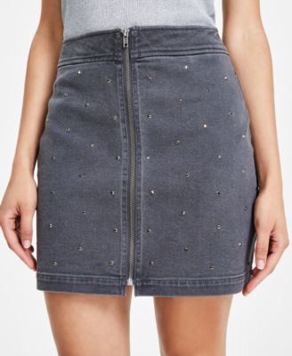 Bar III - Women's Studded Zip-Front Denim Miniskirt