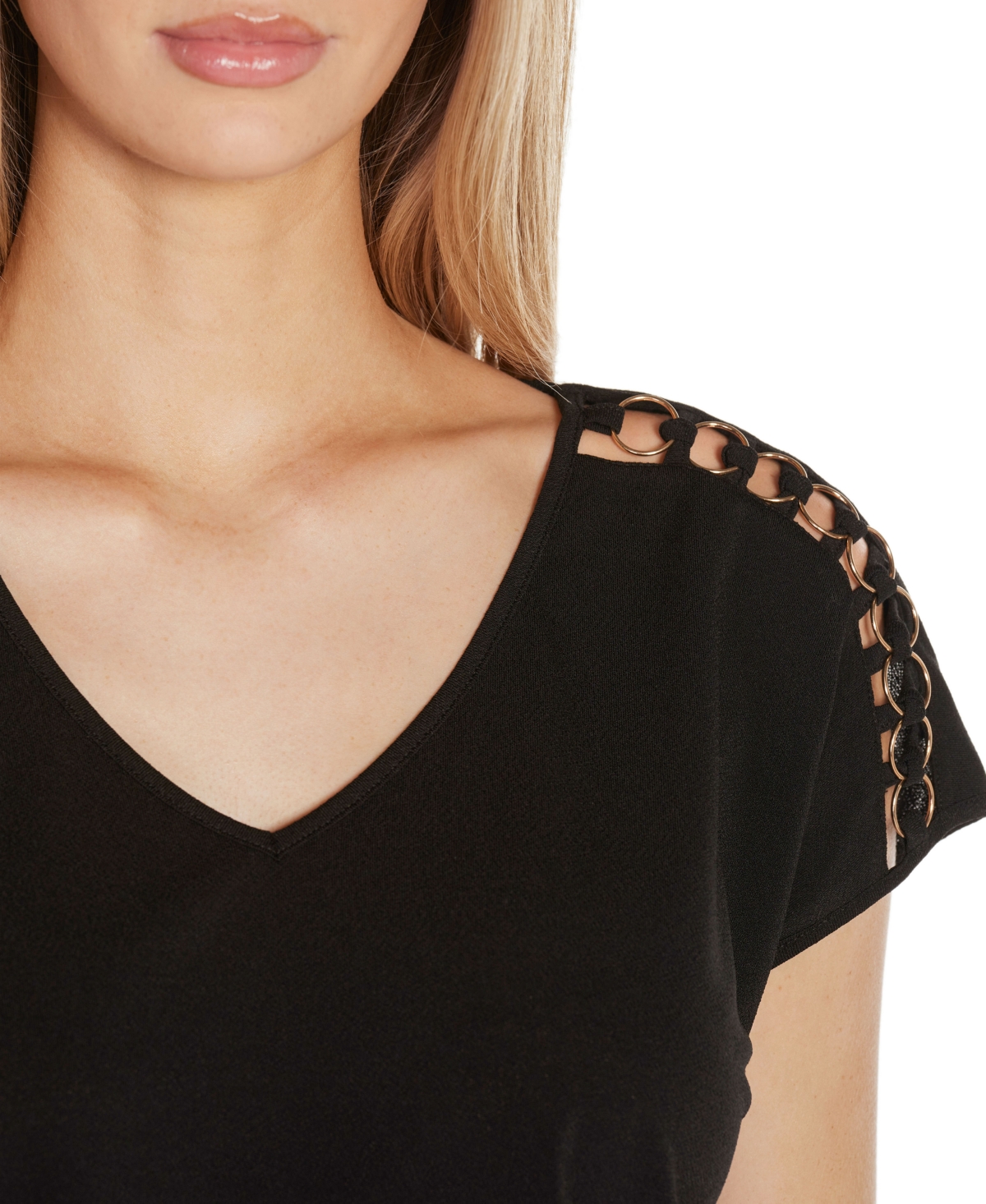 Shop Belldini Women's Shoulder Detail Dolman Knit Top In Black