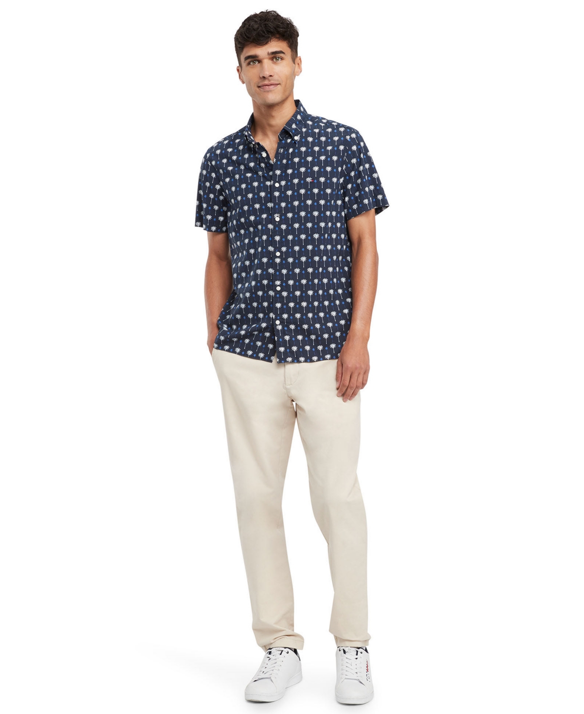 Tommy Hilfiger Men's Slim-Fit Short Sleeve Button-Front Palm Print Shirt