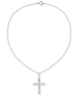 Lab-Created Diamond Cross 18 Pendant Necklace (1/2 ct. t.w.) in Sterling Silver