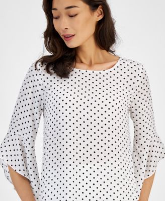 Petite Dot-Print Crewneck Ruffle-Sleeve Top, Created for Macy's 