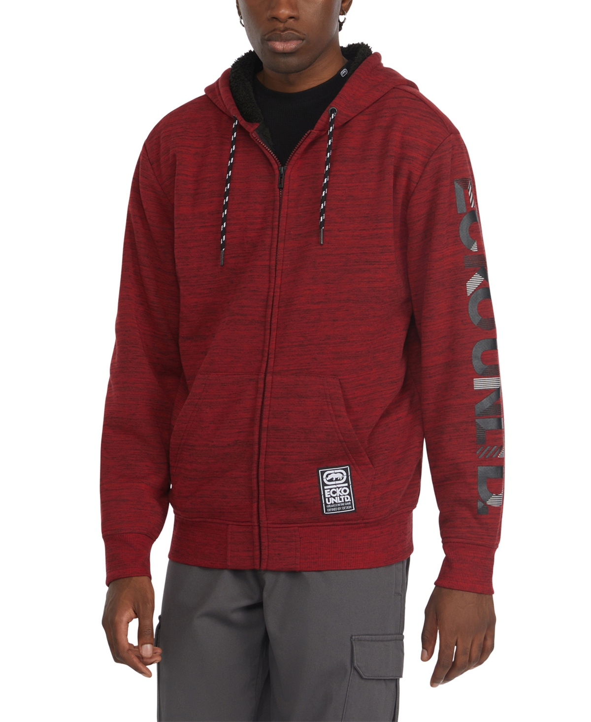Shop Ecko Unltd Ecko Men's Vert Sleeve Sherpa Hoodie In Red Spacedye