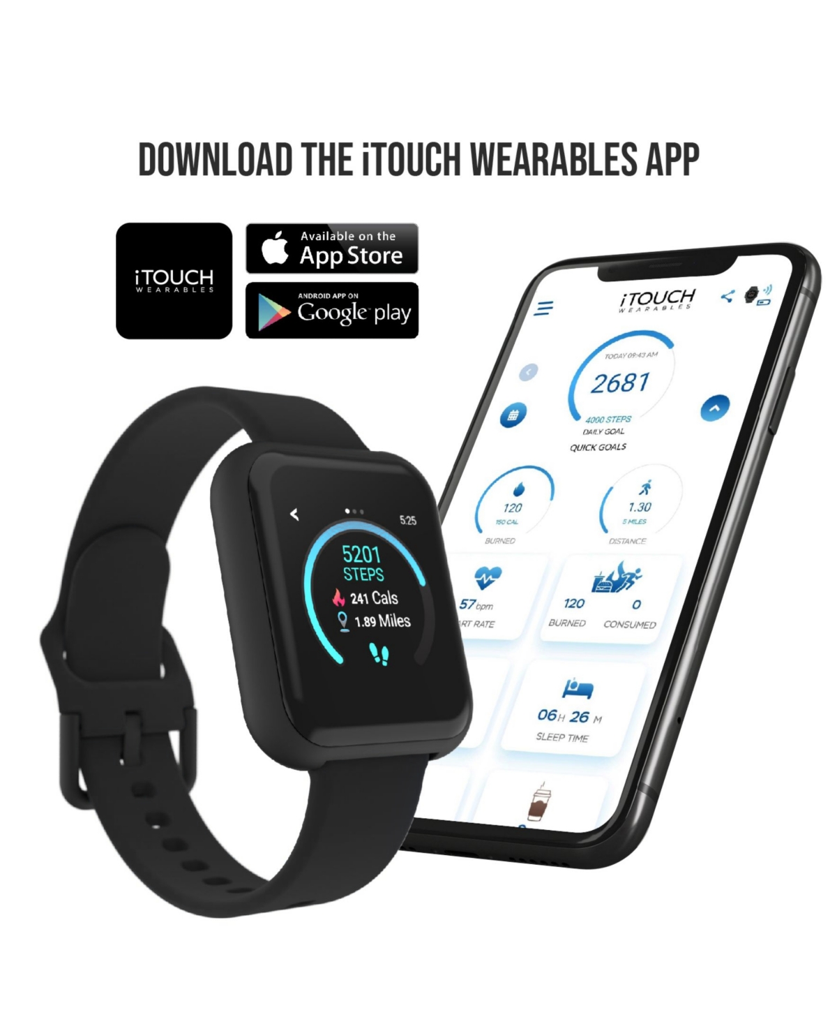 Shop Itouch Air 3 Unisex Black Silicone Strap Smartwatch 44mm With Black Amp Plus Wireless Earbuds Bundle
