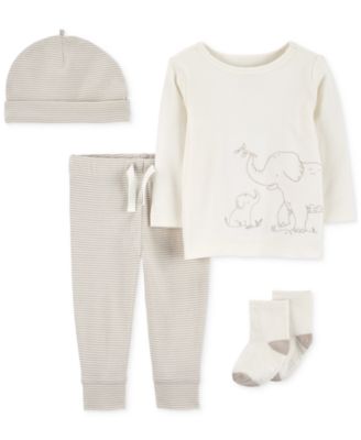 Carter's - Baby 4-Pc. Cotton Hat, Elephant Top, Striped Pants & Socks Set