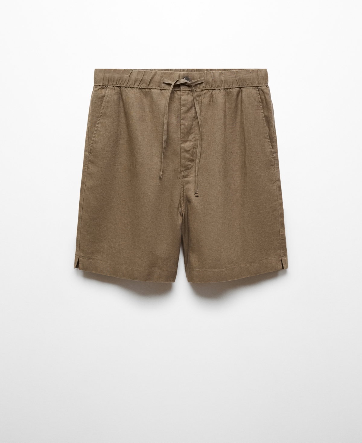 Shop Mango Men's 100% Linen Bermuda Drawstring Shorts In Khaki