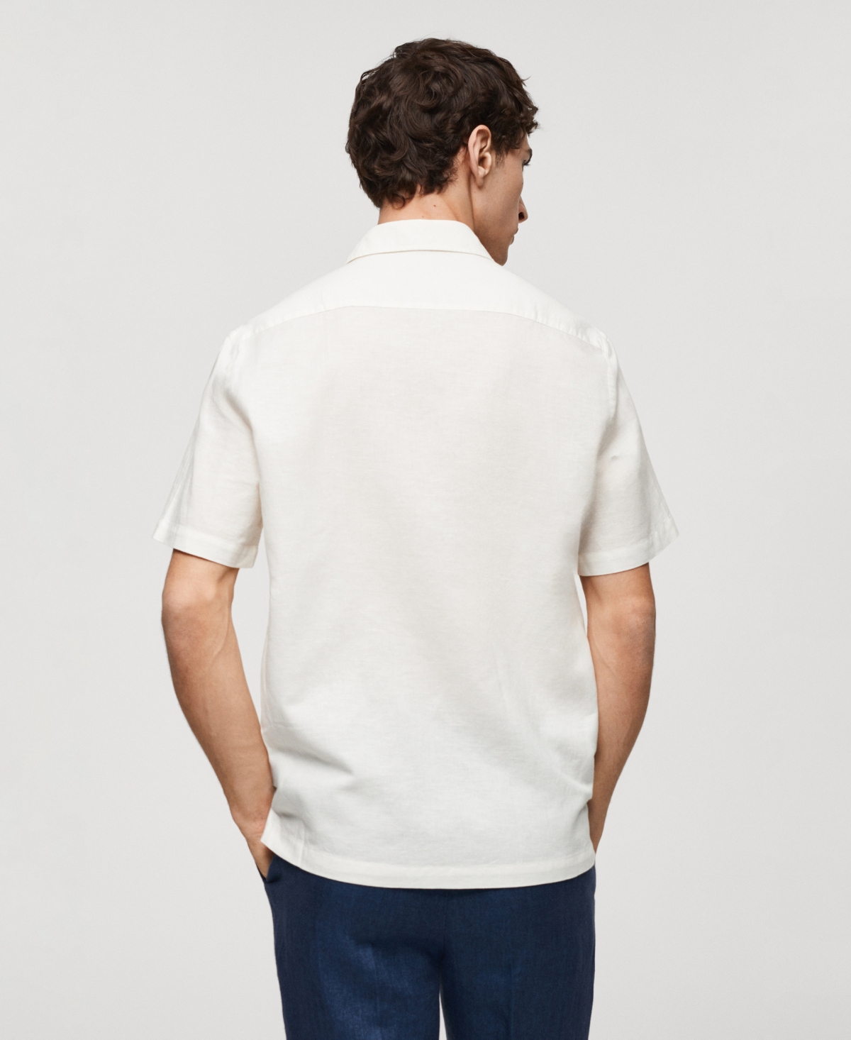 Shop Mango Men's Regular-fit Linen Short-sleeved Shirt In Khaki