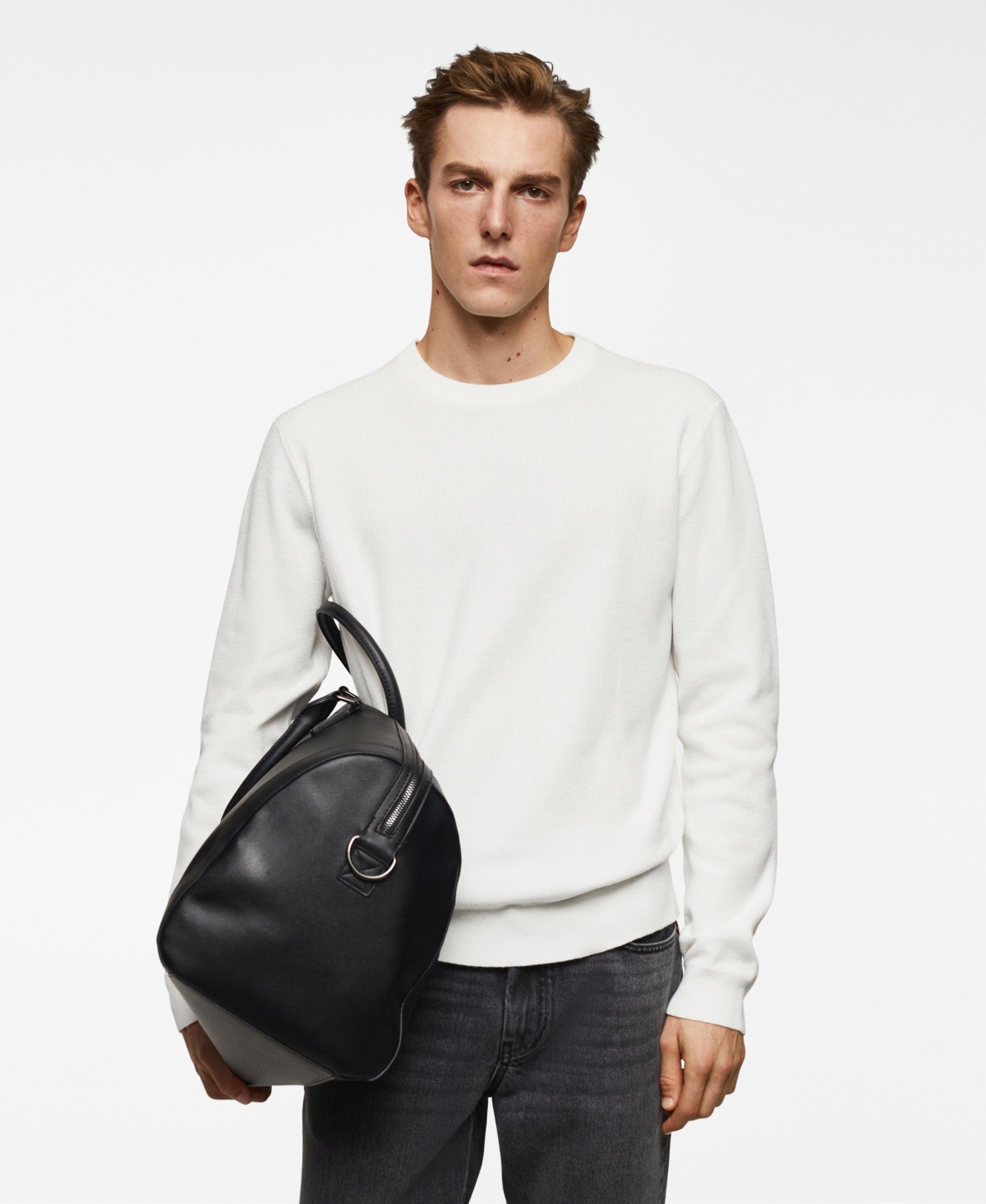 Men's Structured Cotton Sweater - Dark Navy