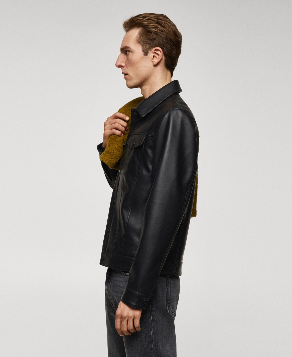 Shop Mango Men's Pockets Detail Polyurethane Jacket In Black