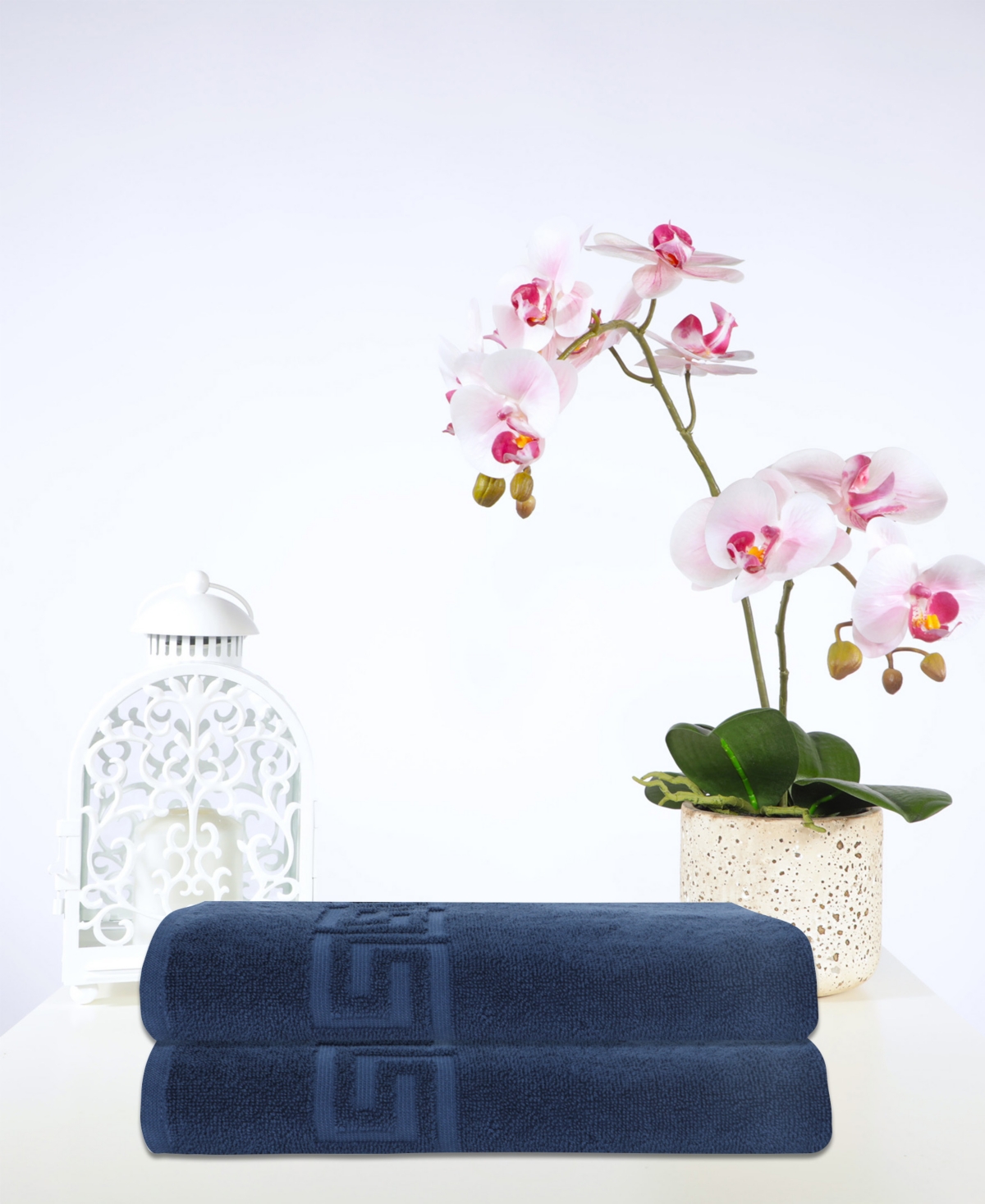Ozan Premium Home 2pc Milos Greek Key Pattern Bath Sheet Set In Navy