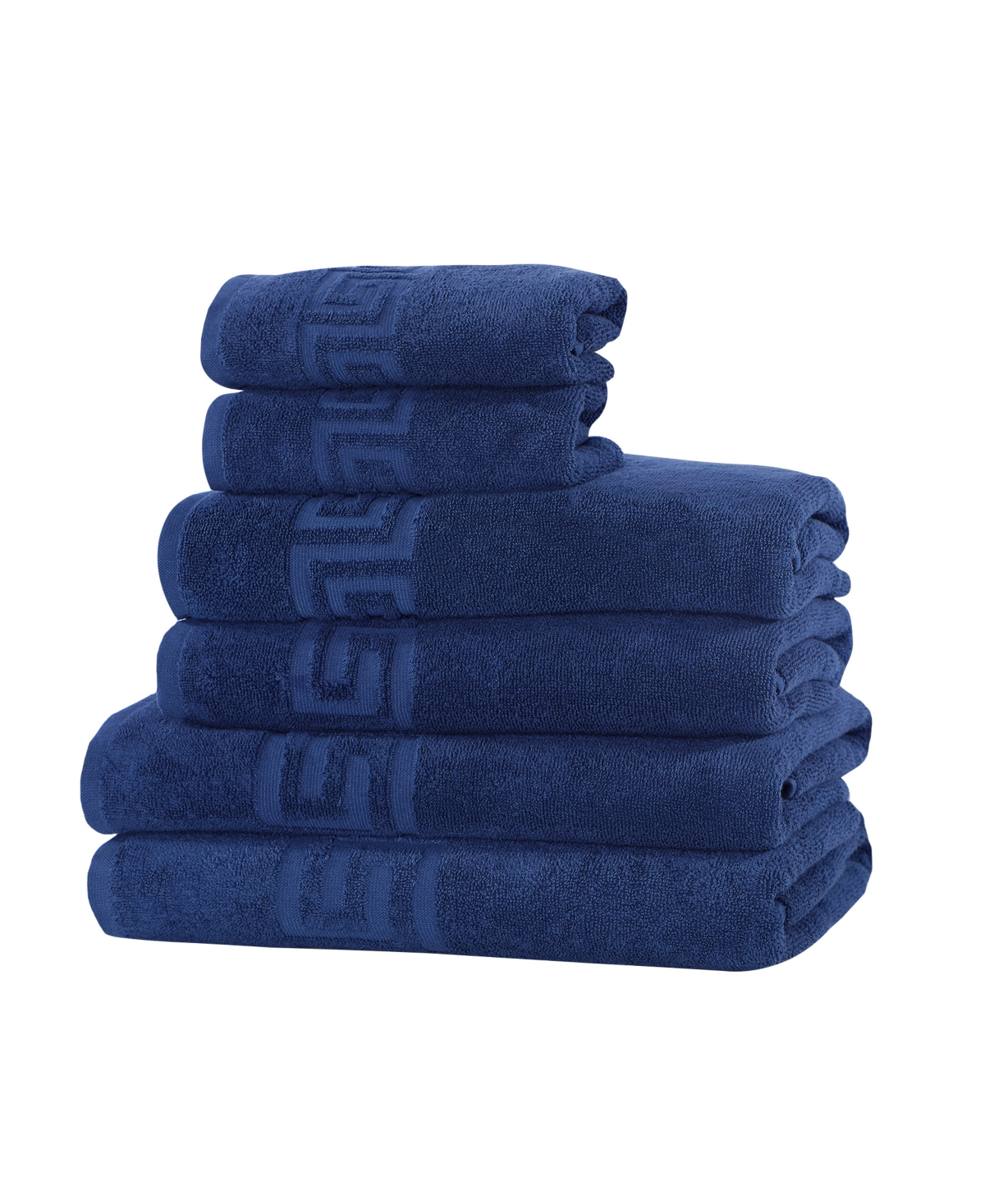 Shop Ozan Premium Home Milos Greek Key 100% Turkish Cotton 6-pc. Bath Towel Sets In Navy