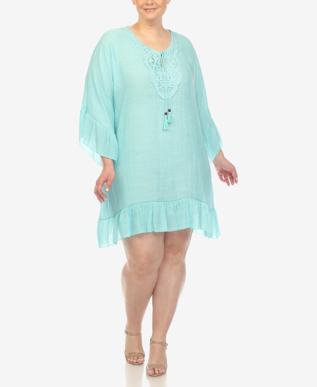 White Mark Plus Size Sheer Embroidered Knee Length Cover Up Dress